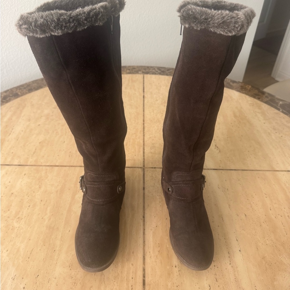 Brown Suede Knee-High Boots